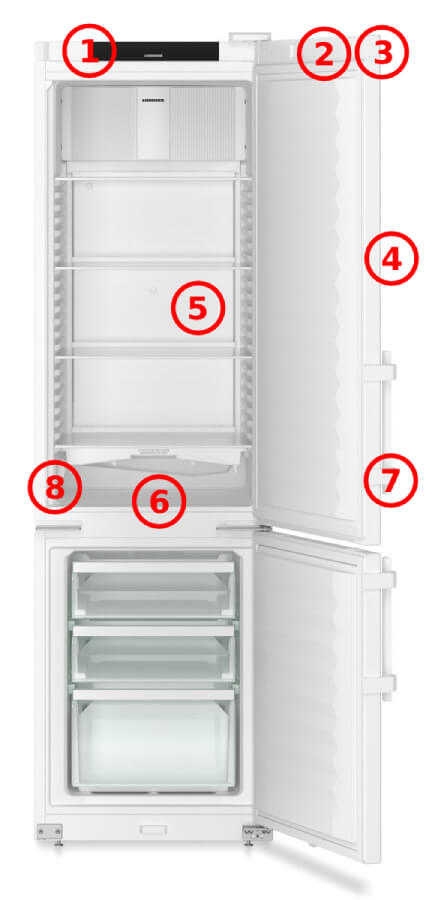schema del frigo-congelatore con le caratteristiche più importanti
